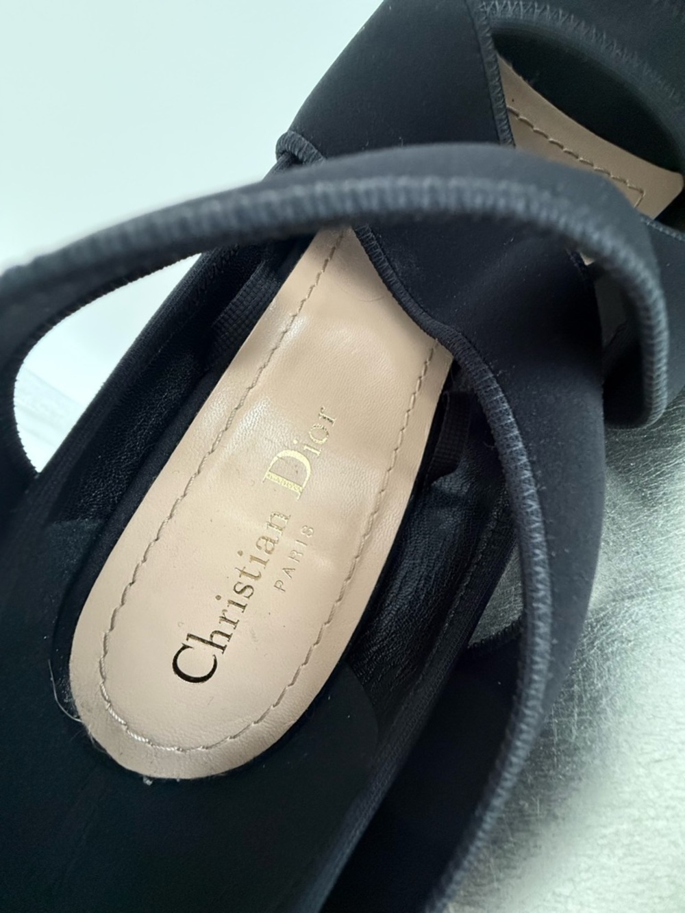 Dior Black Fabric Etoile Wedge Sandals - Picture 3 of 5